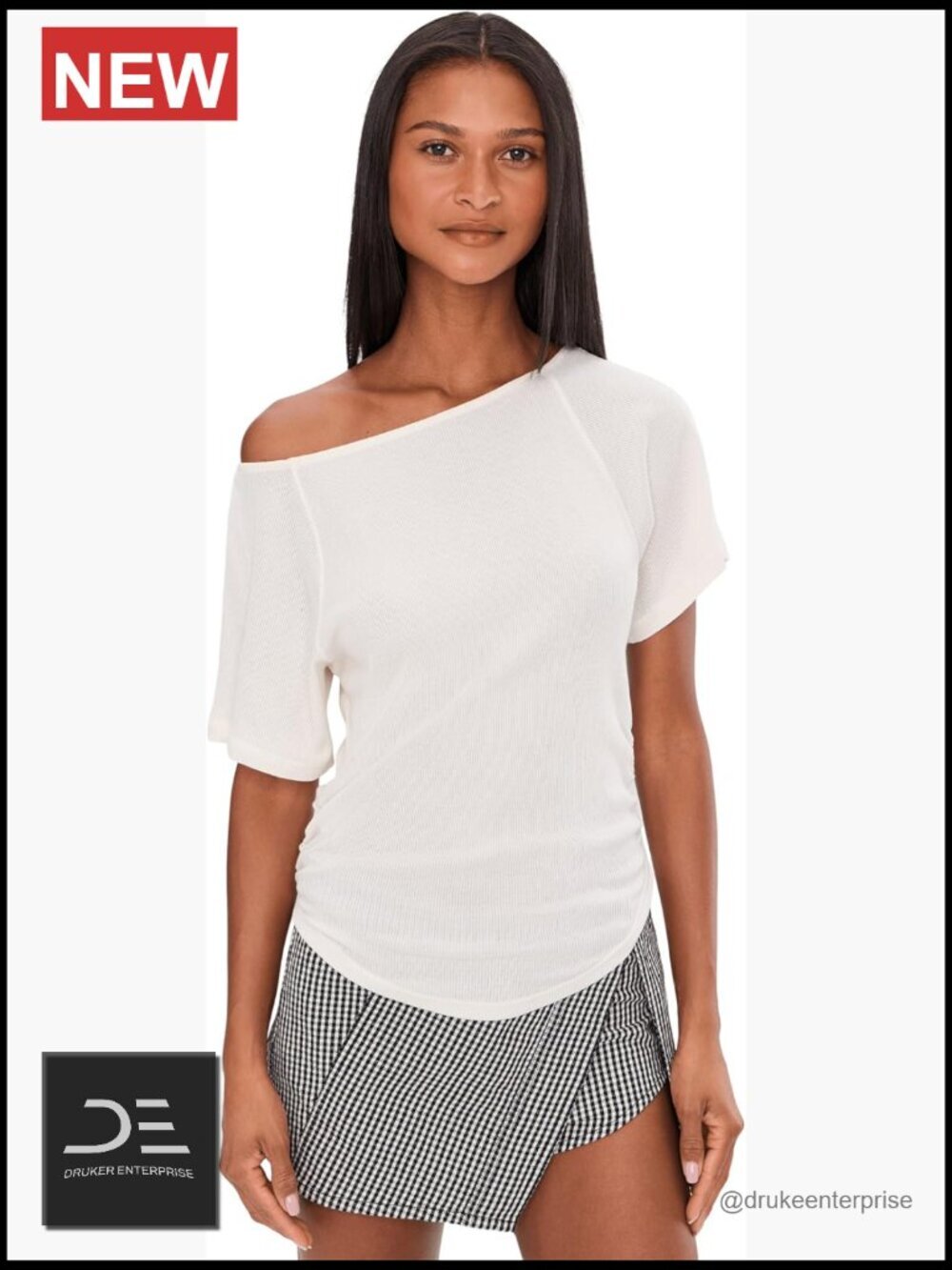 Off-the-Shoulder Ribbed Cotton-Blend Tee